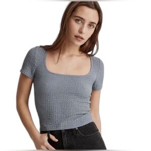 Madewell Shirt Size Large‎ Popcorn Top Teapot Blue Short Sleeve NWOT Medium